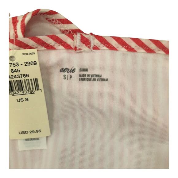 Aerie NWT Red White Striped Seersucker Ruffle Bikini Bottoms Small Boho Chic - Picture 9 of 13